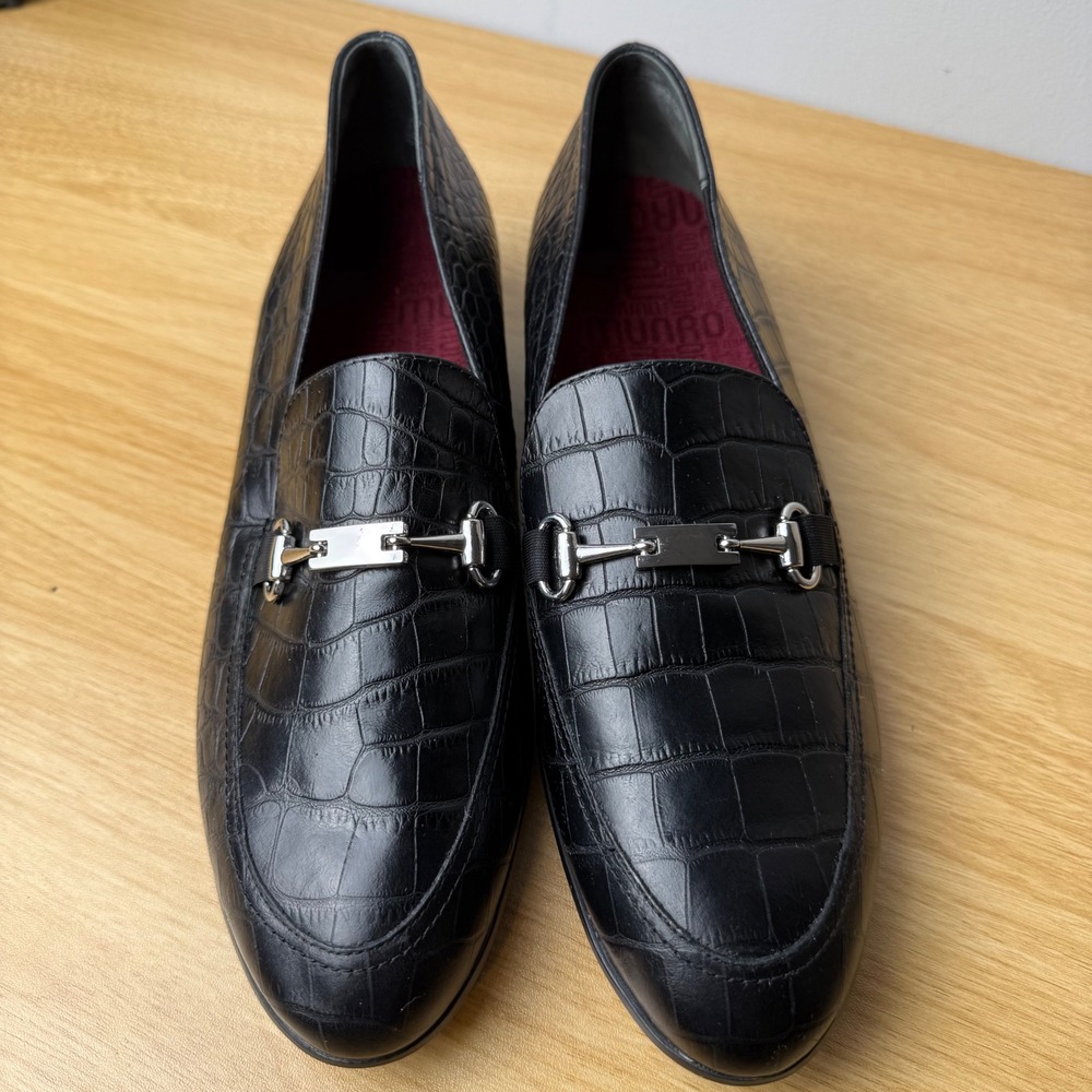 Munro Bit Loafer Harrison lll Women 9 Croc Embossed Leather Dark Academia Luxury